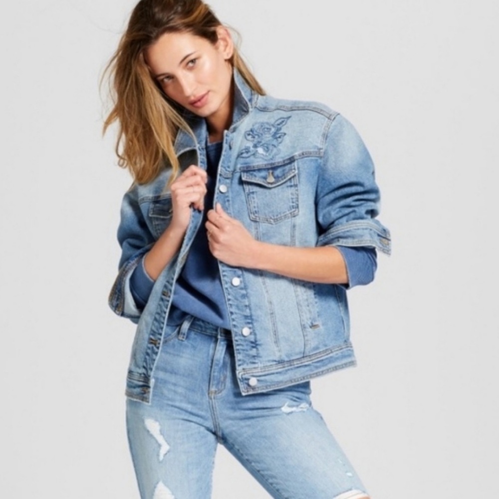 Floral embroidered denim jacket